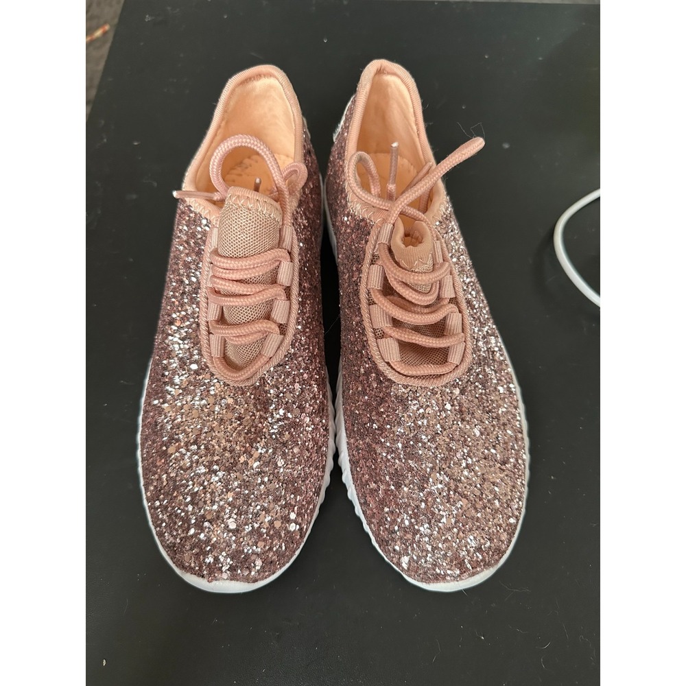 Forever‎ Pink Glitter Lace Up Sneakers in 6 NWOB